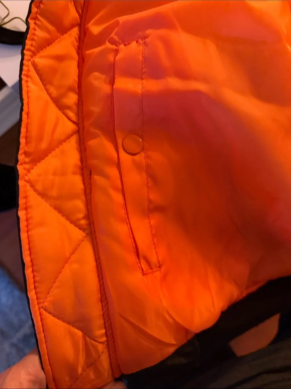 Men's Black Bomber Jacket with Orange Lining and Patch Details